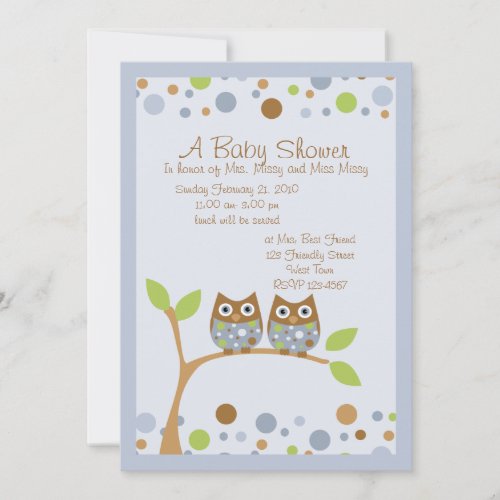 Twin Owl Baby Shower Invitation
