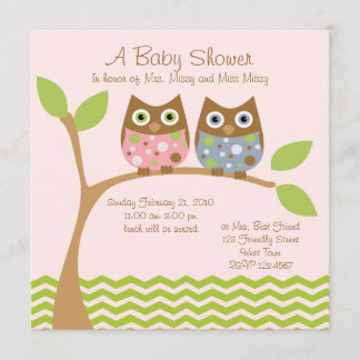 Twin Owl Baby Shower Invitation