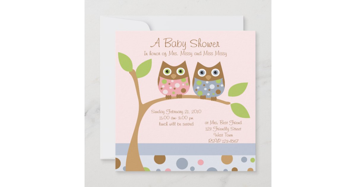 Twin Owl Baby Shower Invitation | Zazzle