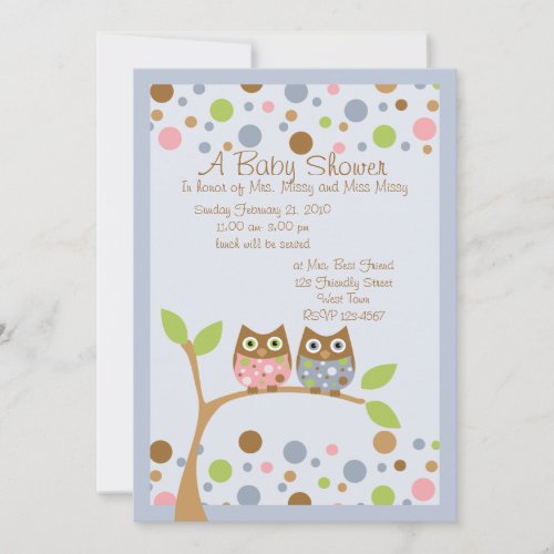 Twin Owl Baby Shower Invitation