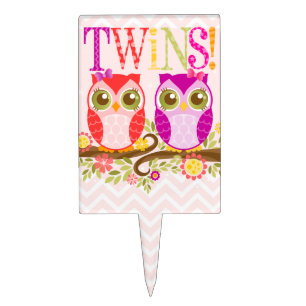 Twin Owl Girls - Baby Shower Cake Topper