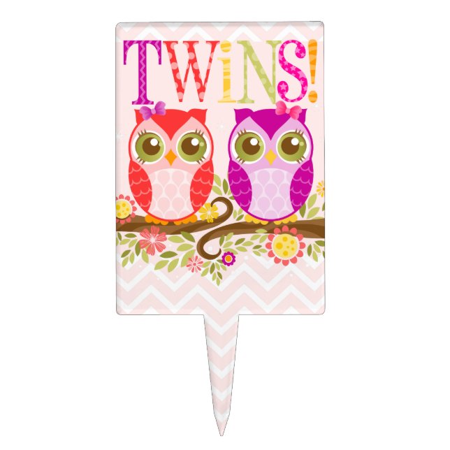 Twin Owl Girls - Baby Shower Cake Topper (Front)