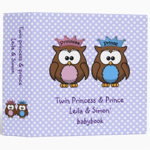twin owl princess & prince 3 ring binder