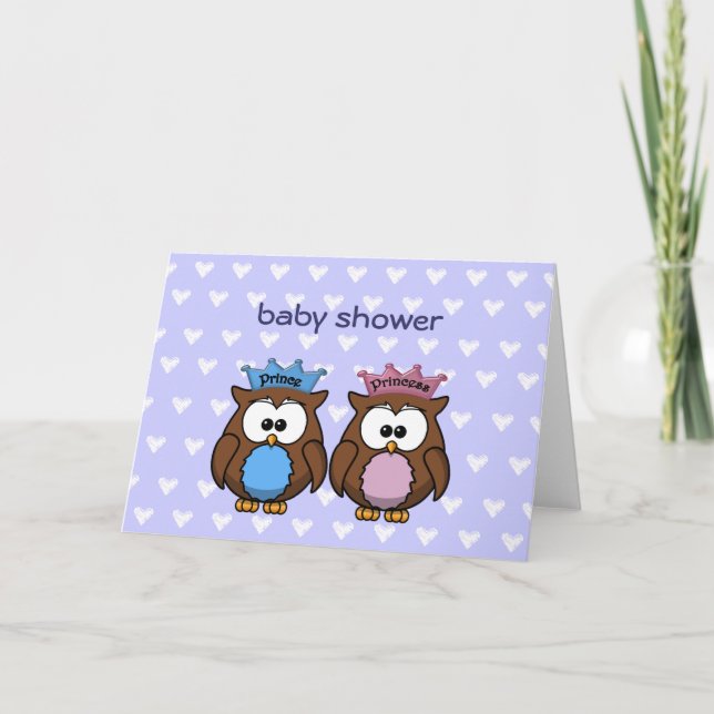 twin owl princess & prince invitation (Front)