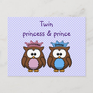 twin owl princess & prince postcard