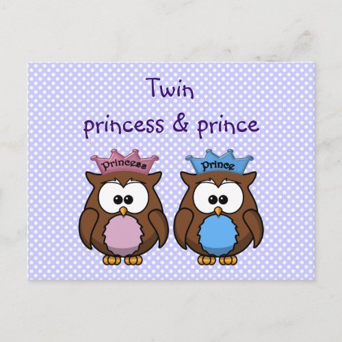 twin owl princess  prince postcard