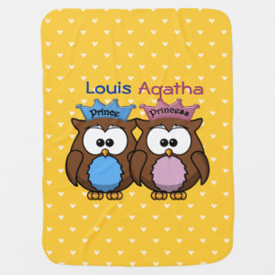 twin owl princess & prince receiving blanket