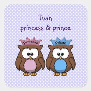 twin owl princess & prince square sticker