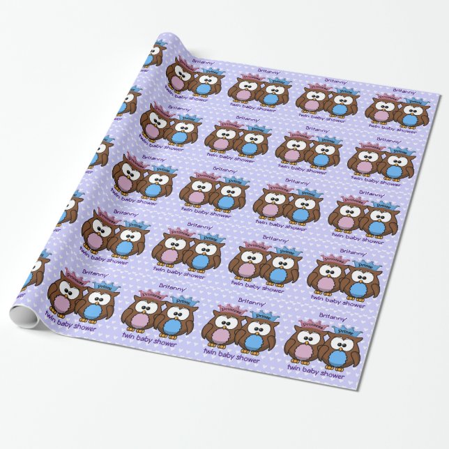 twin owl princess & prince wrapping paper (Unrolled)
