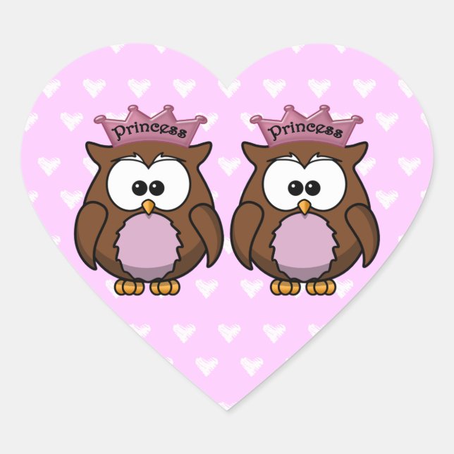 twin owl princesses heart sticker (Front)