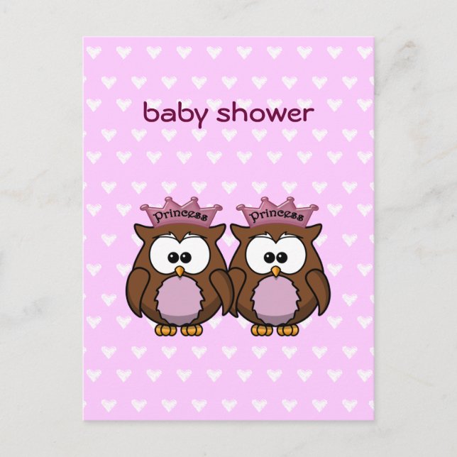 twin owl princesses invitation postcard (Front)