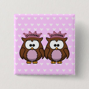 twin owl princesses pinback button