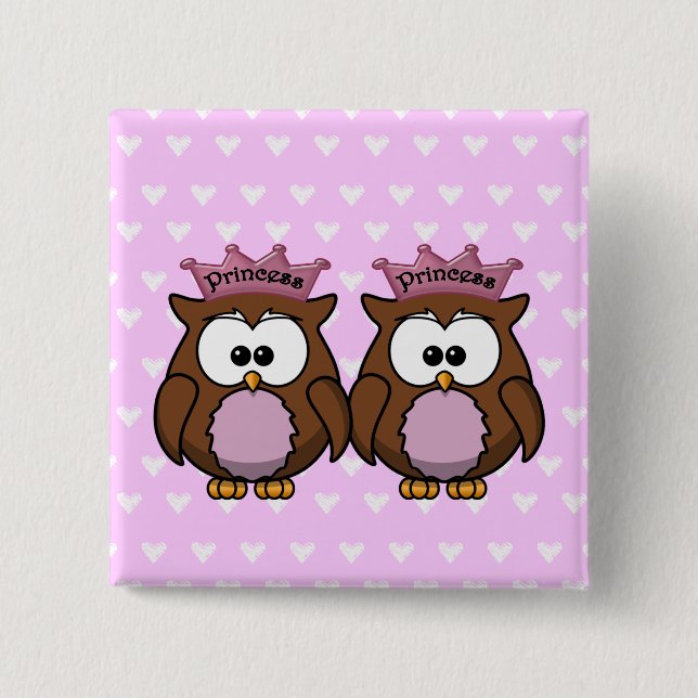 twin owl princesses pinback button (Front)