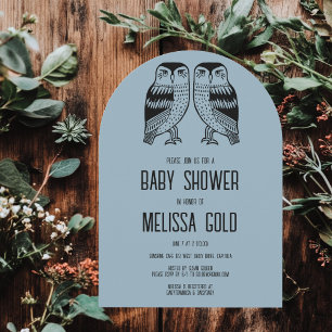Twin Owls Cute Simple BABY SHOWER CUSTOM Arched Invitation