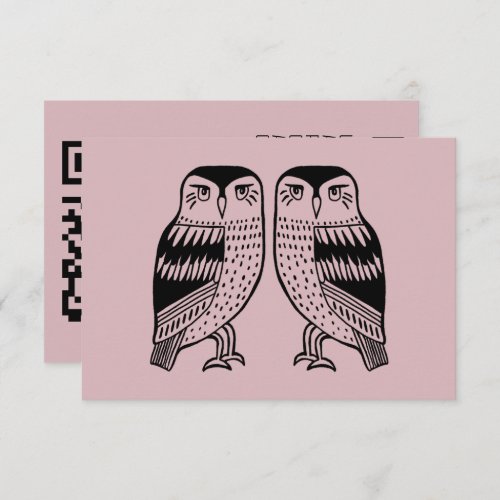 Twin Owls Cute Simple Baby Shower CUSTOM QR CODE  Enclosure Card