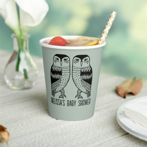 Twin Owls Cute Simple Chic CUSTOM BABY SHOWER Paper Cups