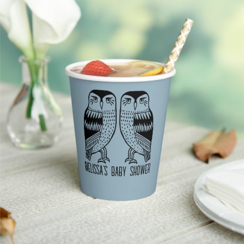 Twin Owls Cute Simple Chic CUSTOM BABY SHOWER Paper Cups