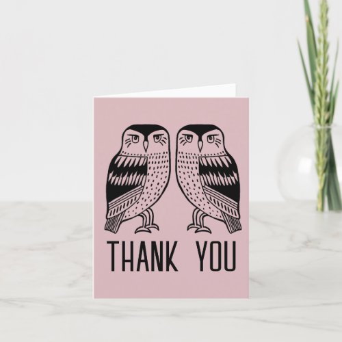 Twin Owls Cute Simple Chic CUSTOM  Thank You Card