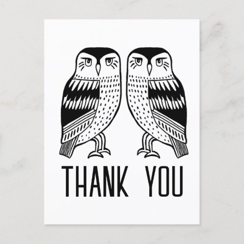 Twin Owls Cute Simple Chic CUSTOM Thank You  Postcard