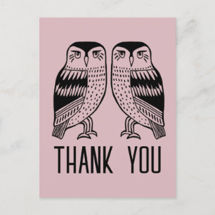 Twin Owls Cute Simple Chic CUSTOM Thank You Postcard