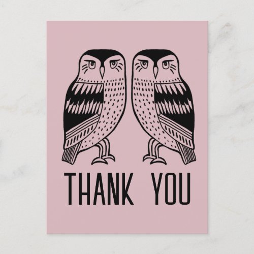 Twin Owls Cute Simple Chic CUSTOM Thank You  Postcard