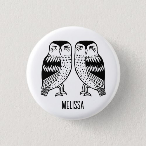 Twin Owls Cute Simple Modern CUSTOM NAME Button