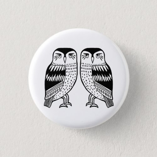 Twin Owls Cute Simple Modern Minimalist Button