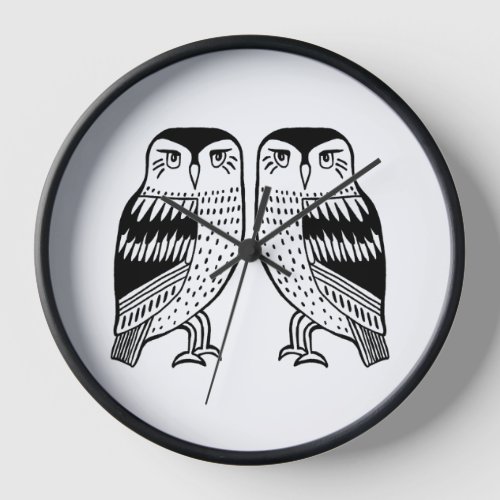 Twin Owls Cute Simple Modern Minimalist Clock