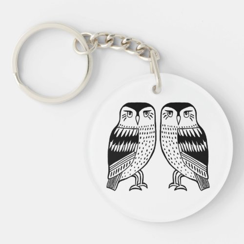 Twin Owls Cute Simple Modern Minimalist Keychain