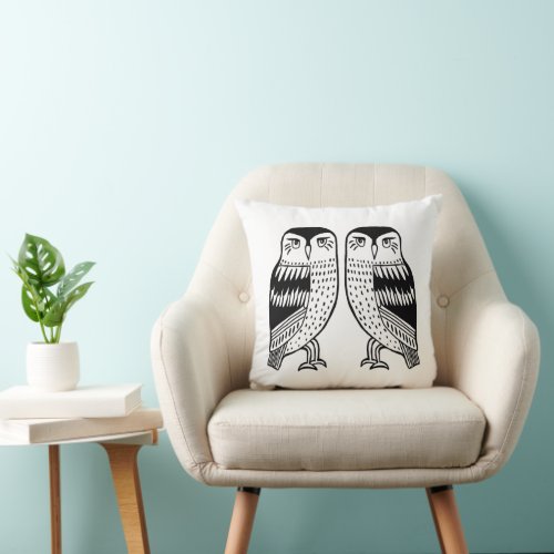 Twin Owls Cute Simple Modern Minimalist Throw Pillow