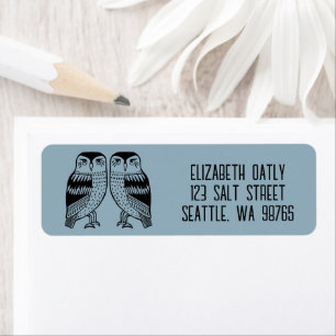 Twin Owls Line Drawing Cute CUSTOM Return Address Label