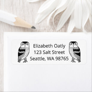 Twin Owls Line Drawing Cute CUSTOM Return Address Label