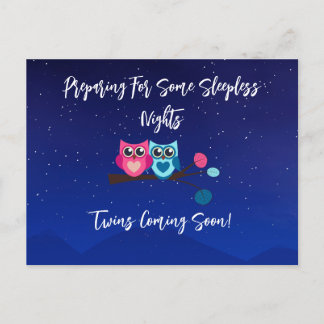 Twin Owls Pregnancy Announcement Postcard