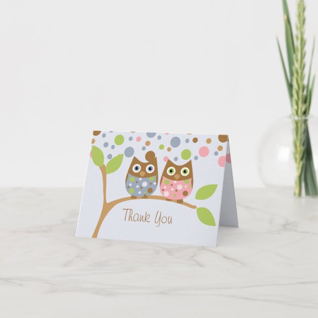 Twin Owls Thank You Note Card (Front)
