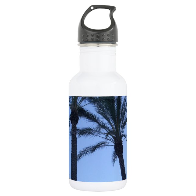 Twin Palm Tree Photo Print Water Bottle (Front)