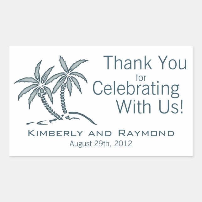 Twin Palm Trees Blue Tropical Rectangular Sticker (Front)