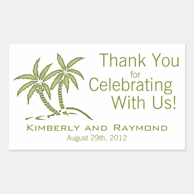 Twin Palm Trees Green Tropical Rectangular Sticker (Front)