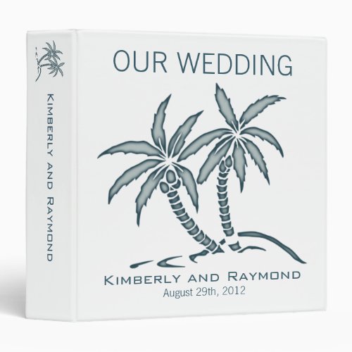 Twin Palm Trees Tropical Blue Our Wedding 3 Ring Binder