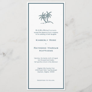Twin Palm Trees Tropical Blue Wedding Invitation