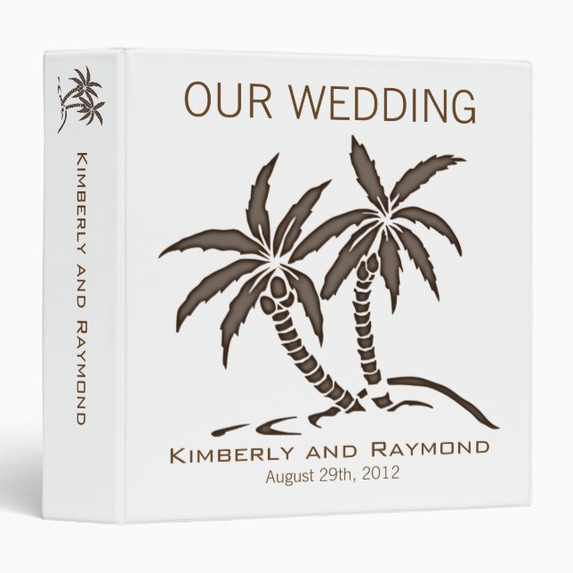 Twin Palm Trees Tropical Brown Our Wedding Binder (Front/Spine)