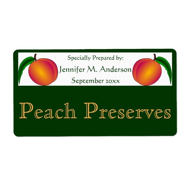 Twin Peaches Framed in Green Homemade Food Label (Front)