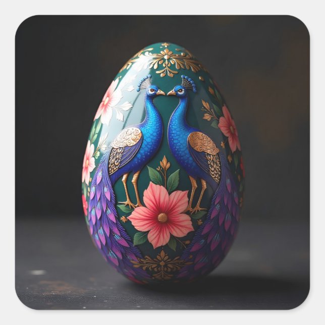 Twin Peacock Easter Eggs Square Sticker (Front)