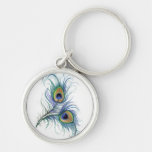 Twin Peacock Feather Pencil Drawing Keychain at Zazzle