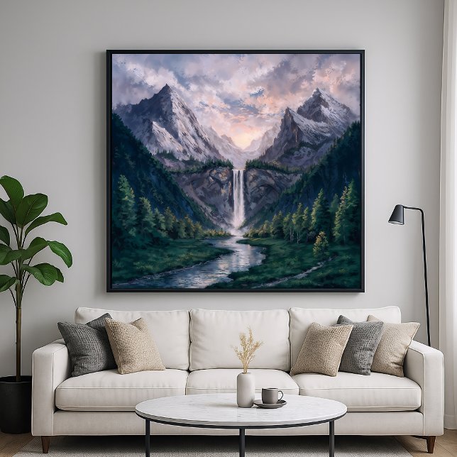 Twin Peak Falls - Serene Painterly Landscape Style Poster (Creator Uploaded)