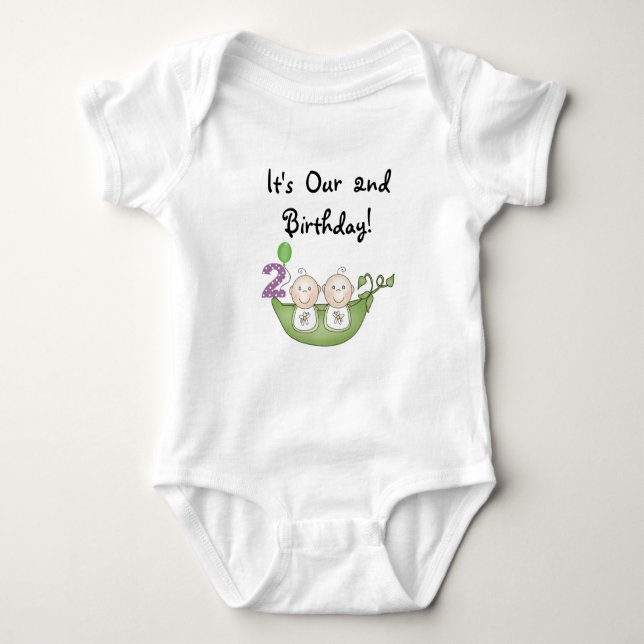 Twin Peas in a Pod 2nd Birthday T-shirts and Gifts (Front)