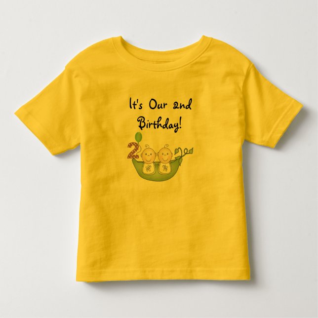 Twin Peas in a Pod 2nd Birthday T-shirts and Gifts (Front)