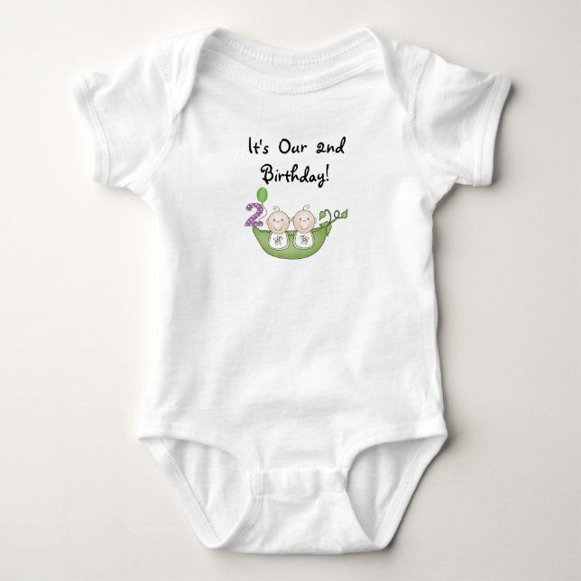 Twin Peas in a Pod 2nd Birthday T-shirts and Gifts (Front)