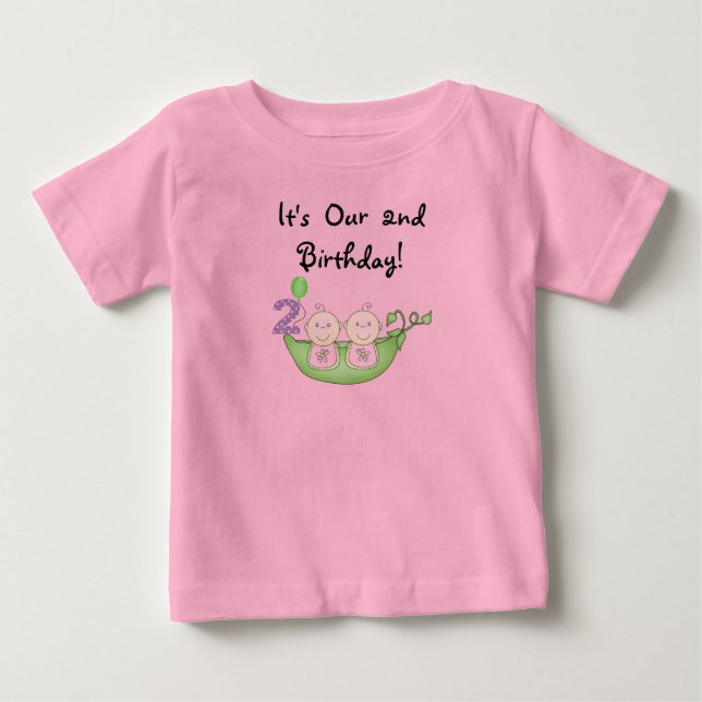 Twin Peas in a Pod 2nd Birthday T-shirts and Gifts (Front)