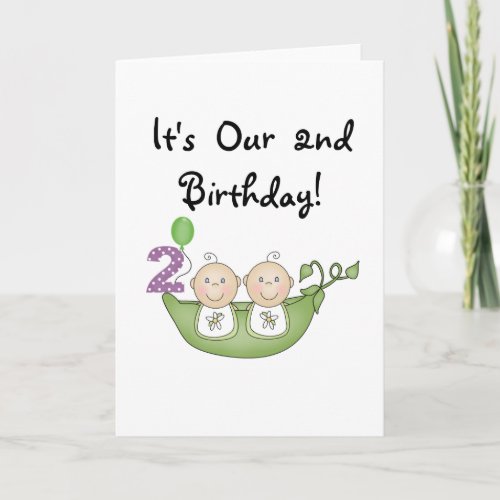 Twin Peas in a Pod 2nd Birthday T_shirts and Gifts Card
