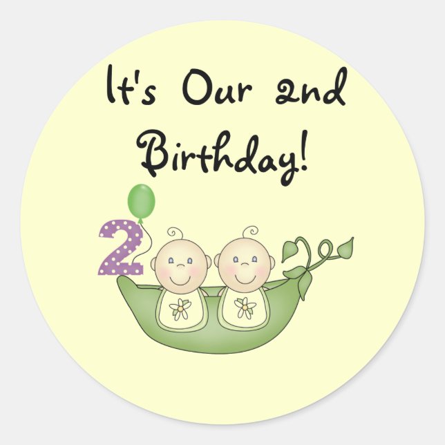 Twin Peas in a Pod 2nd Birthday T-shirts and Gifts Classic Round Sticker (Front)